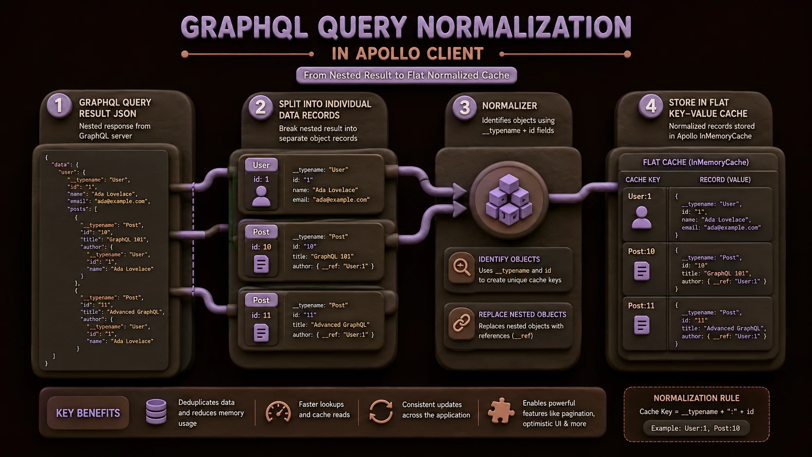 System architecture diagram and conceptual workflow layout for Apollo Client for GraphQL.