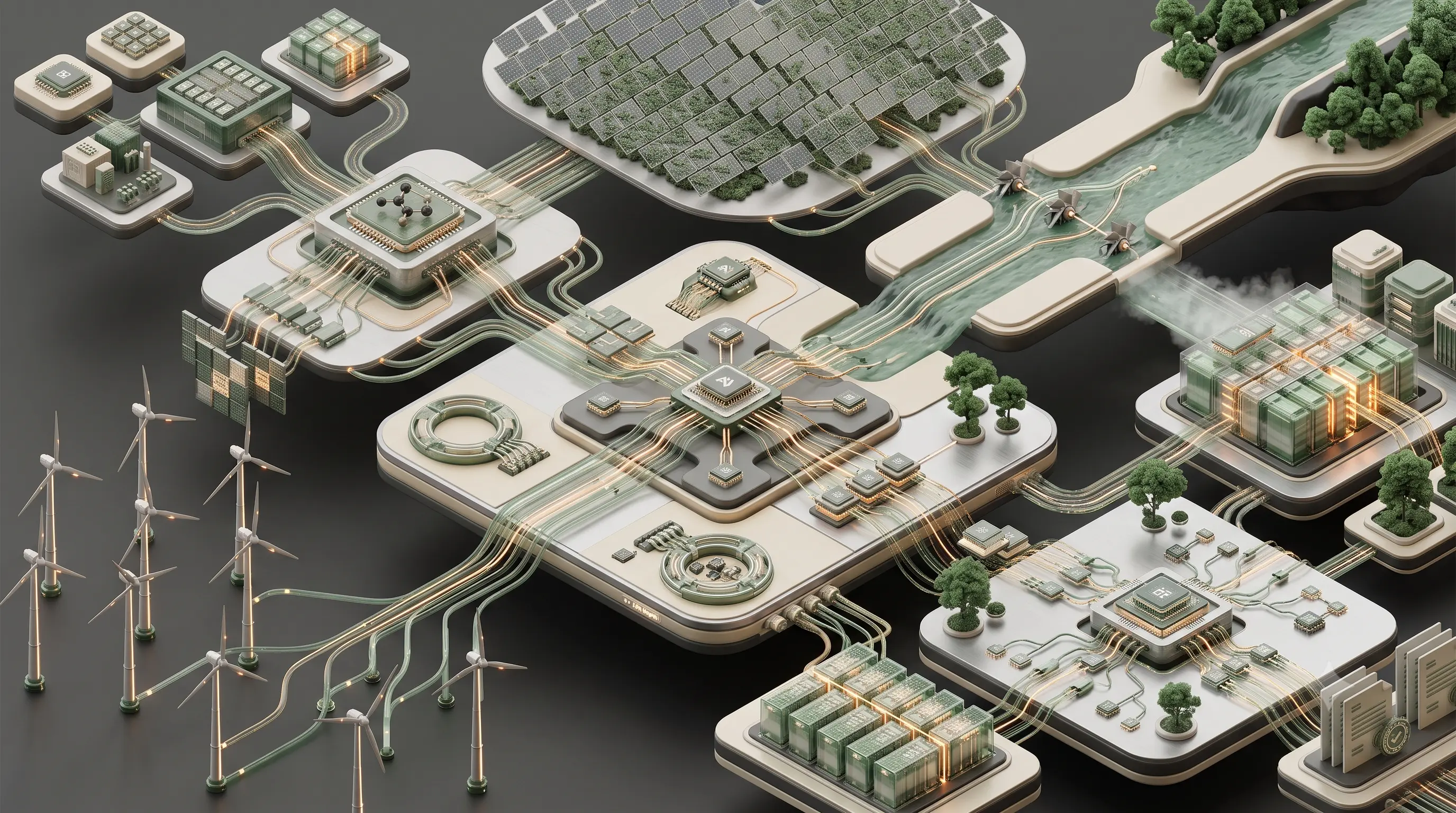 Enterprise Green Cloud architecture illustrating carbon-aware workload scheduling, renewable-powered infrastructure, intelligent energy optimization, and sustainable cloud operations.