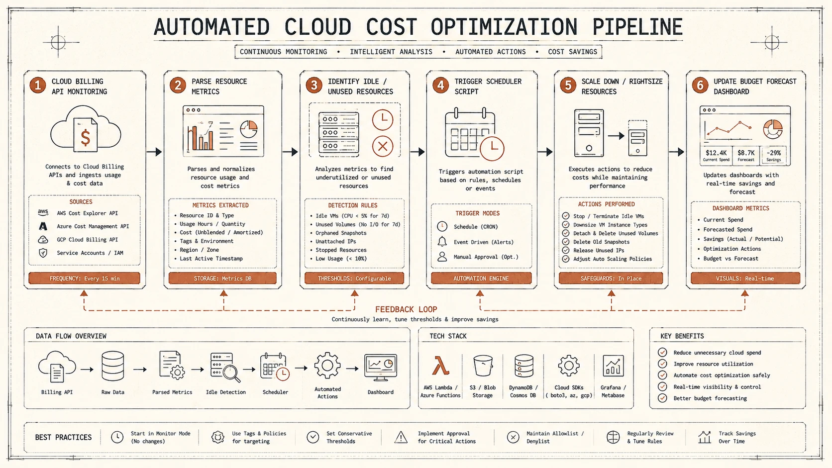 System architecture diagram and conceptual workflow layout for Cloud FinOps & Cost Intelligent Engineering.