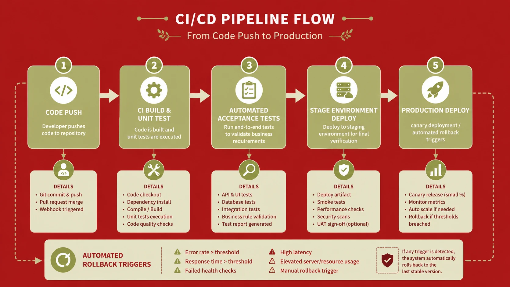 System architecture diagram and conceptual workflow layout for Continuous Delivery.
