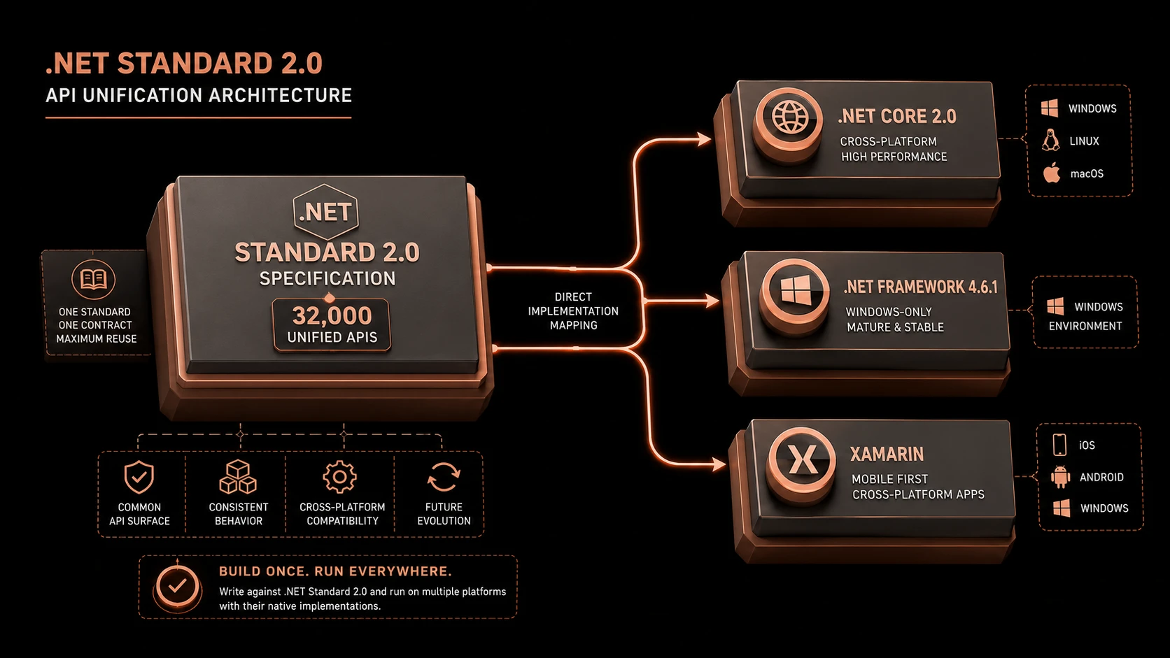 System architecture diagram and conceptual workflow layout for .NET Core 2.0 and .NET Standard 2.0.