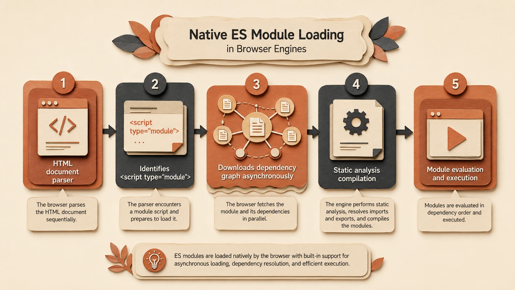 System architecture diagram and conceptual workflow layout for ES Modules in Chrome 61.