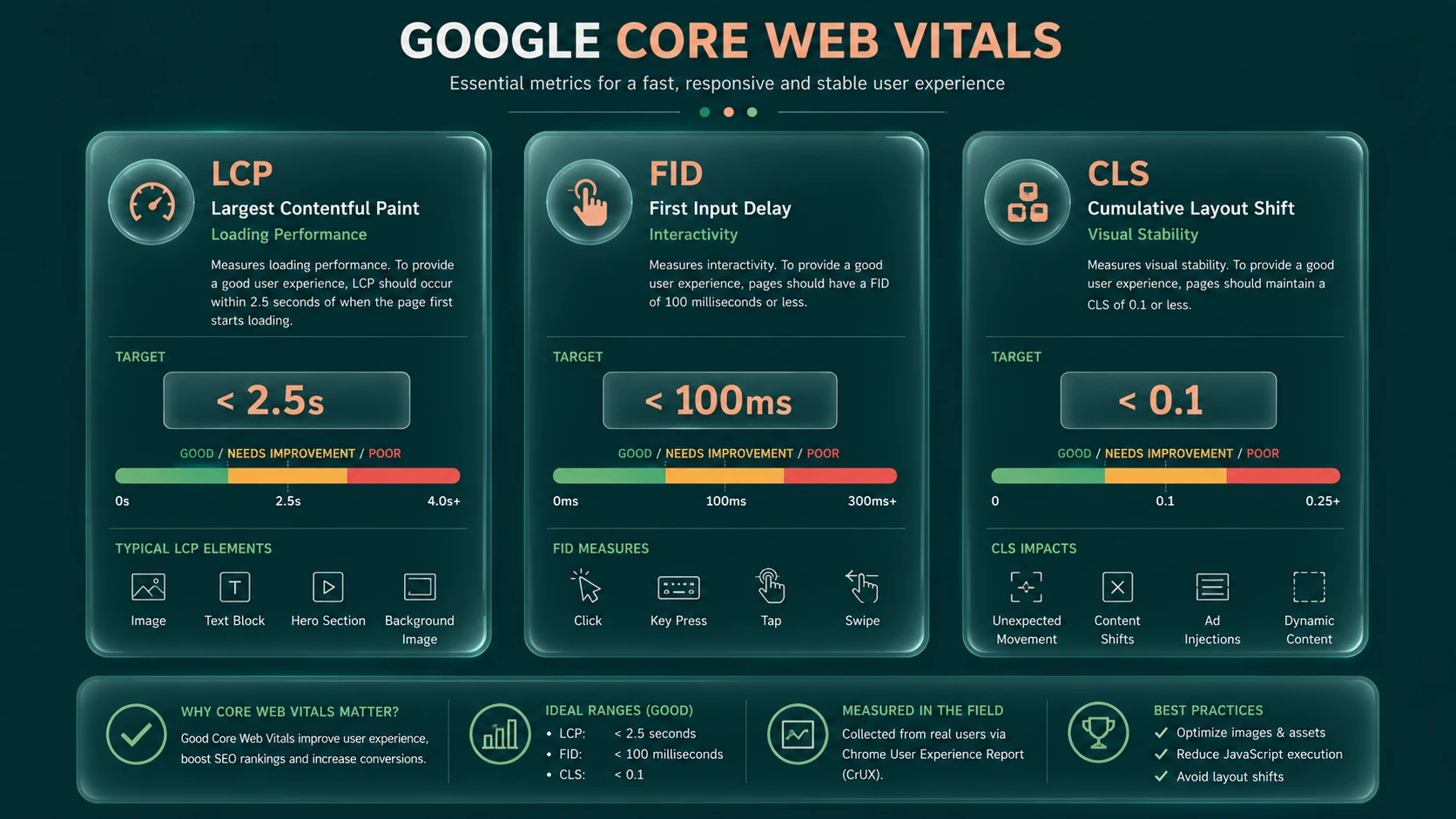 System architecture diagram and conceptual workflow layout for Google Core Web Vitals.