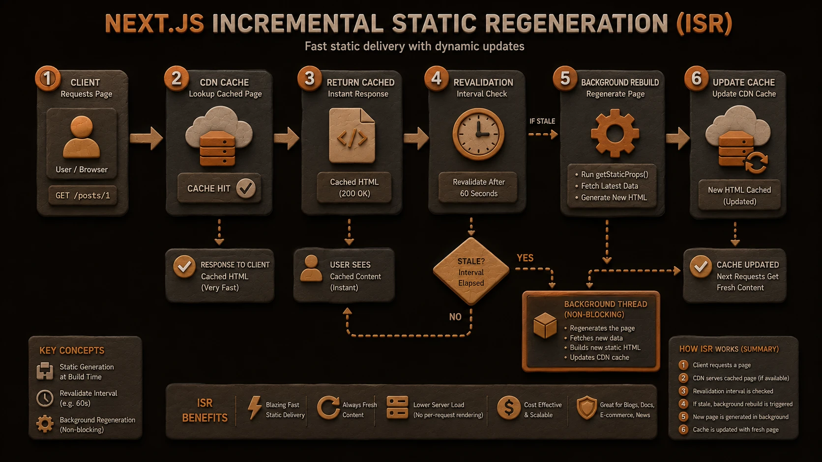 System architecture diagram and conceptual workflow layout for Next.js 9.4: Fast Refresh and Incremental Static Regeneration (ISR) Previews.