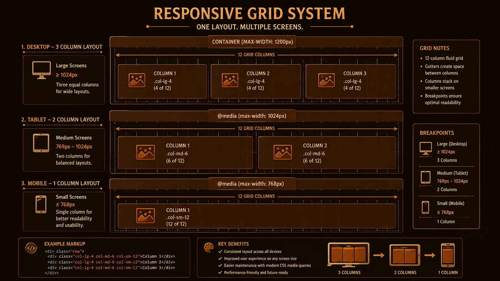 System architecture diagram and conceptual workflow layout for Responsive Web Design.