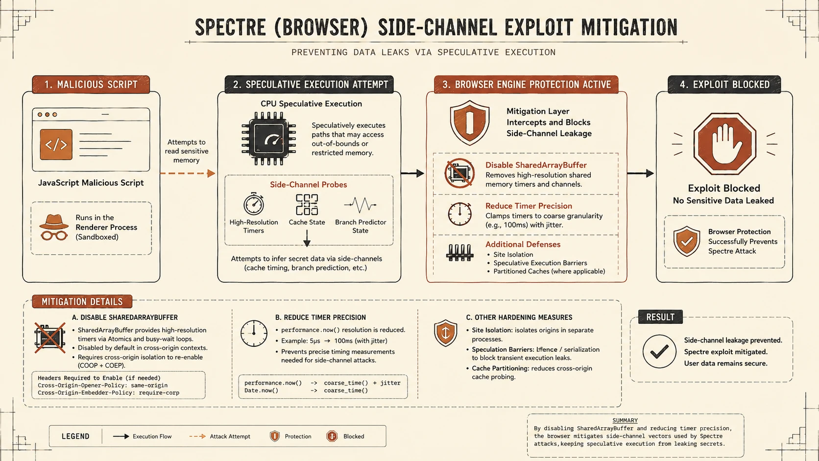 System architecture diagram and conceptual workflow layout for Spectre and Meltdown CPU Vulnerabilities.