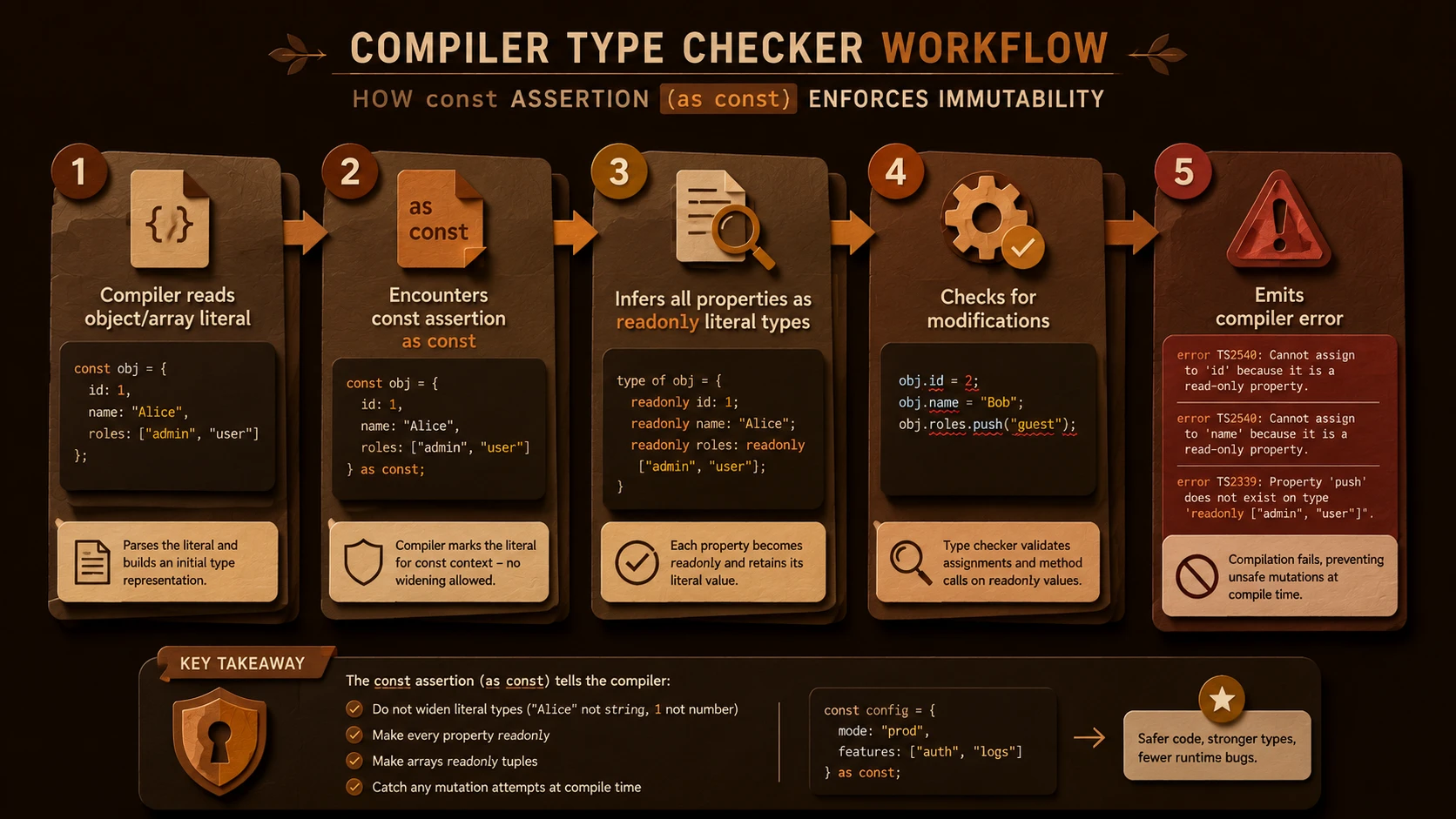 System architecture diagram and conceptual workflow layout for TypeScript 3.4: Const Assertions and Readonly Array Typings.