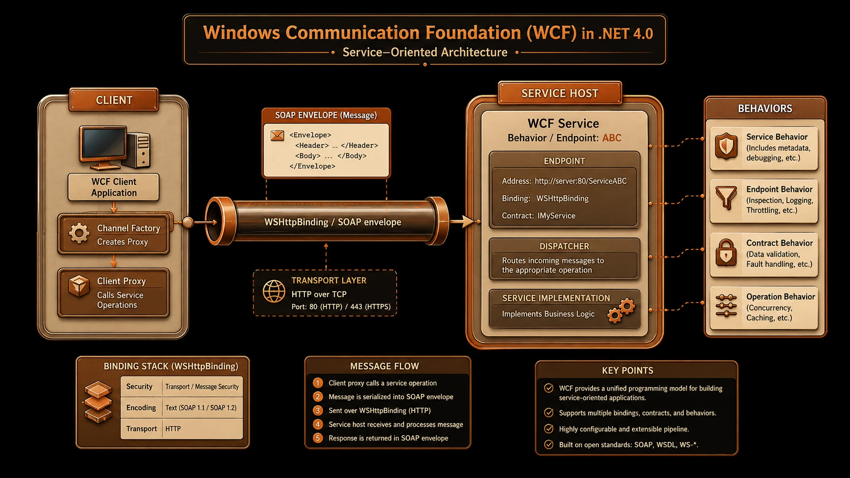 Service-Oriented Architecture (SOA) channel bindings and message security configurations.