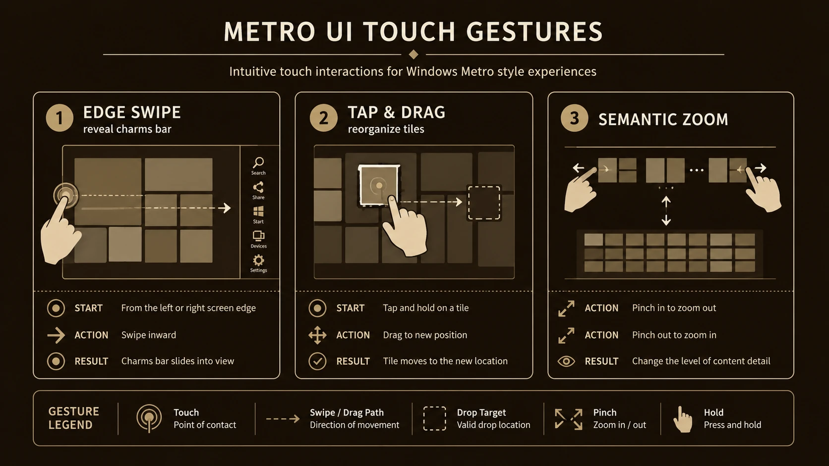 System architecture diagram and conceptual workflow layout for Windows 8 Metro UI.