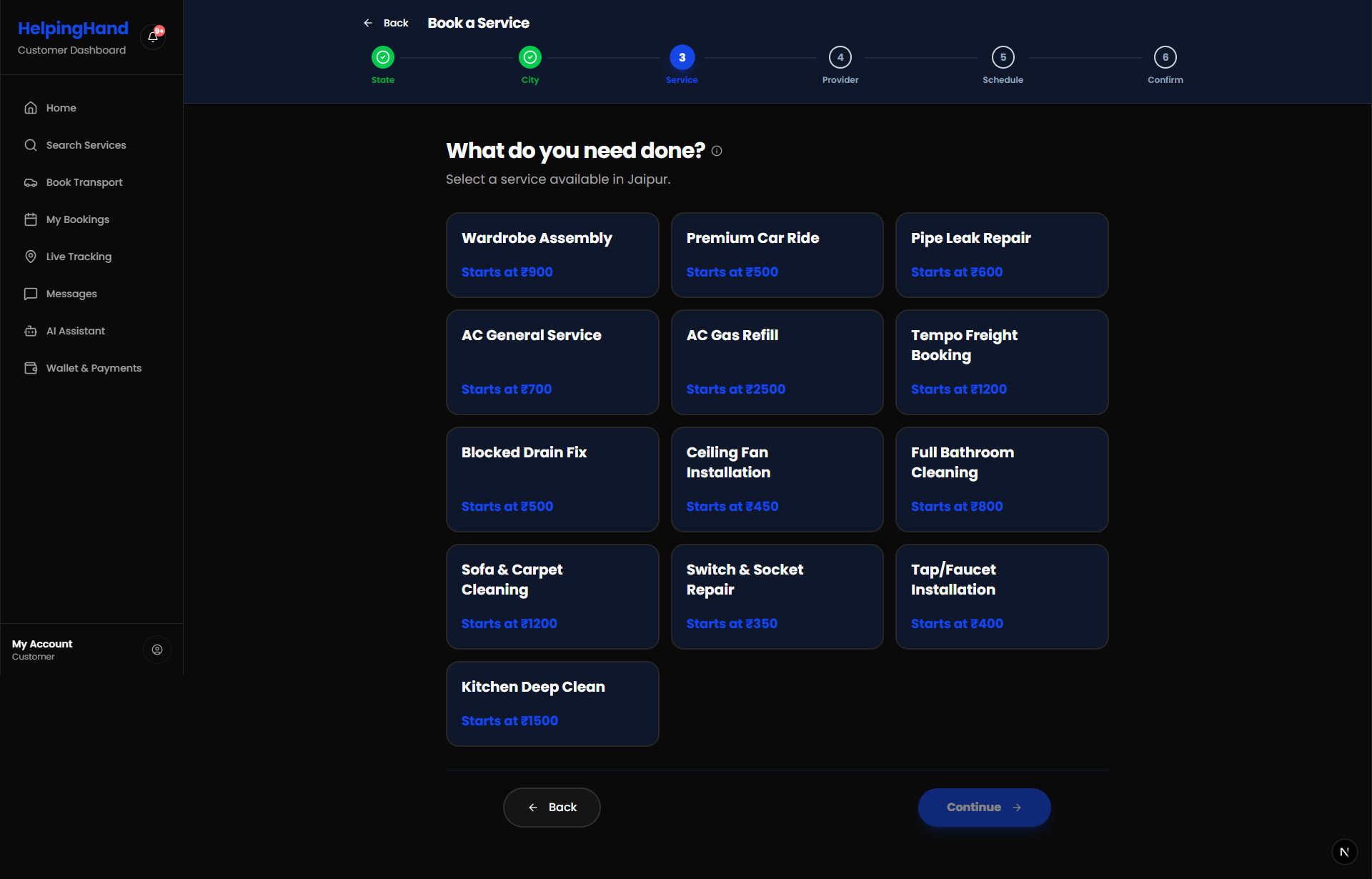 Dynamic Service Selector Catalog Grid