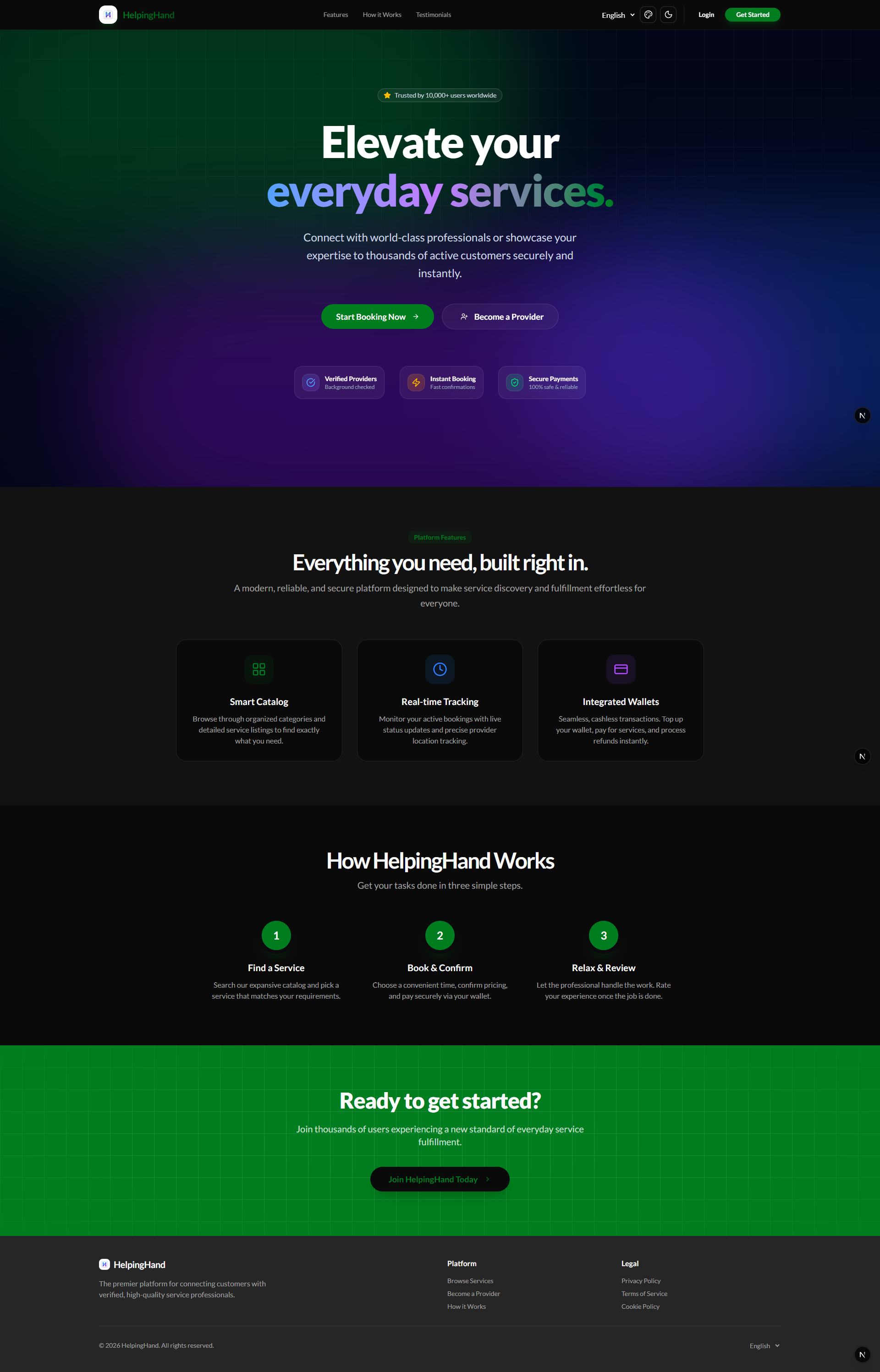 HelpingHand Platform Landing Page